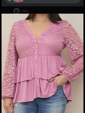 torrid Mauve Lace Tiered Button-Front Peplum Top. EUC